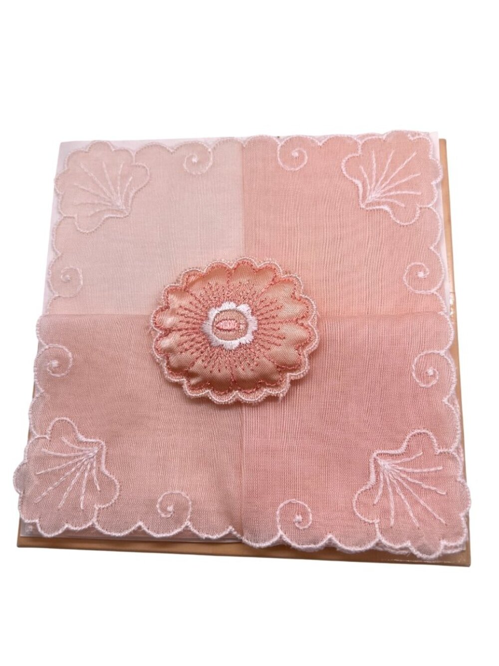 Embroidered Handkerchief Swiss St Michael Scented Sachet Cotton Peach READ